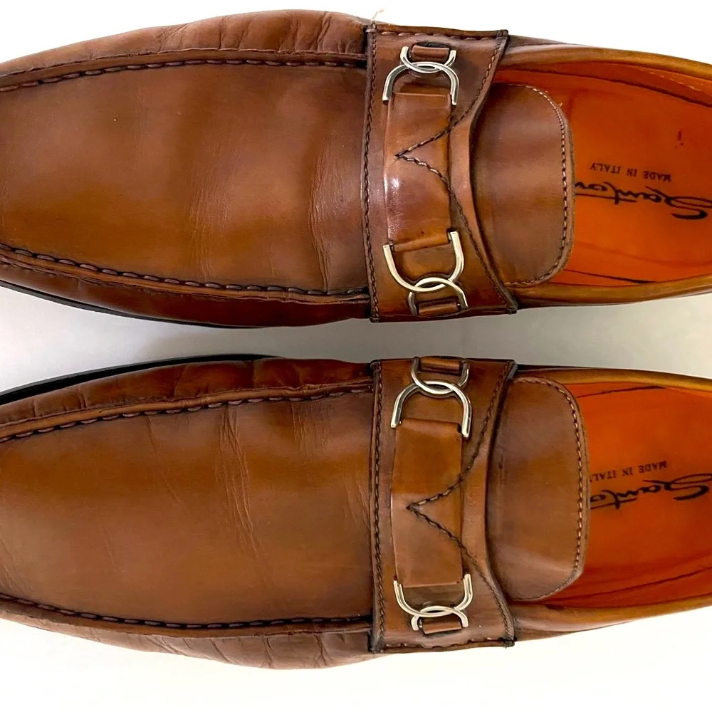 Santoni Brown Leather Bit Loafers